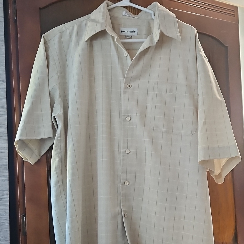 Pierre Cardin Men's Beige Plaid Button Down Shirt